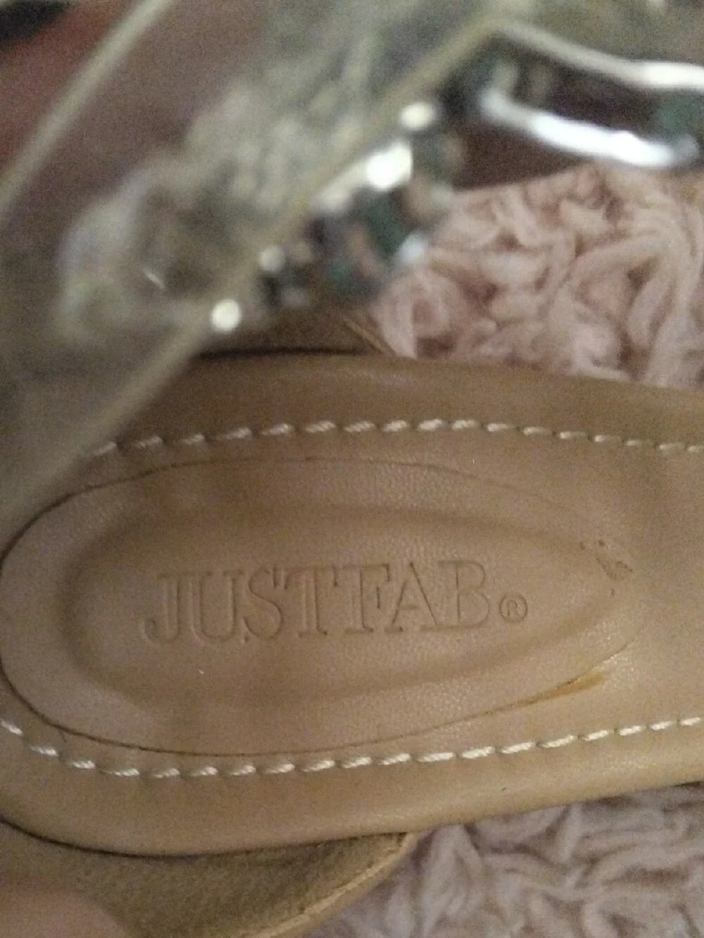 JustFab Tan Jeweled T-Strap Sandals with Clear Ankle Straps